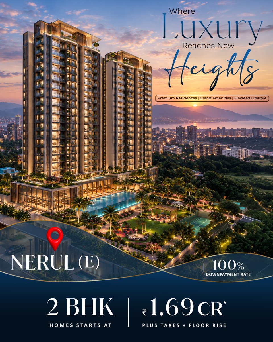 PropEarth_LLP's tweet photo. ✨ Now reach new heights with luxury in Nerul (E)! 

Spacious 2 BHK apartments at ₹1.69 Cr* + taxes and floor rise (100% down payment rate). A perfect blend of luxury and comfort. 🏙️✨
📩 Comment 'Details' to know more!
.
#Nerul #RealEstate #1BHK #2BHK #Realtor #Realty https://t.co/e9GHhmAjll