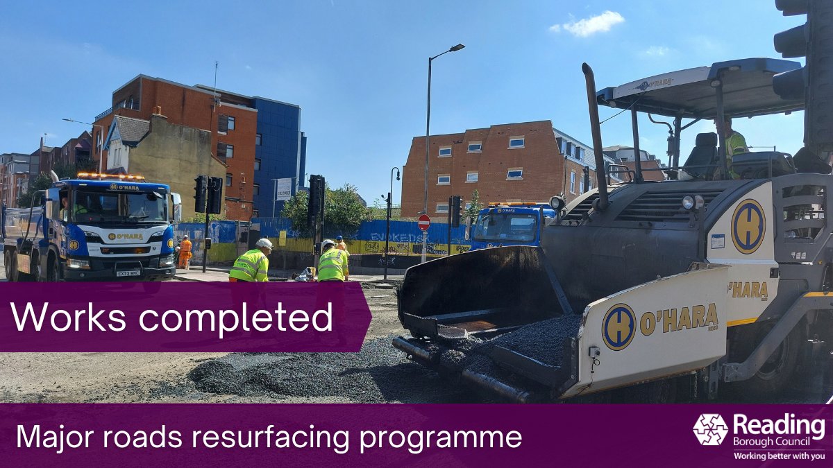 ReadingCouncil's tweet photo. The main part of our major roads resurfacing programme has now concluded.

Sixteen stretches of road across the borough have been resurfaced, including sections of Friar Street, Bath Road, Henley Road, A33 Relief Road, IDR and George Street in Caversham. 

Thank you to all road users for your cooperation and patience throughout. 

The works followed the Council’s biggest ever investment in road maintenance in Reading, which has taken place over the last six years.

We will continue to carry out routine highways maintenance and respond to reports of potholes and other road defects as always.

#rdguk