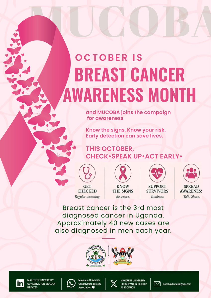 MUCOBA26's tweet photo. This October, the Makerere University Conservation Biology Association (MUCOBA) joins the world in raising awareness about breast cancer. https://t.co/GcLQMSv1m6