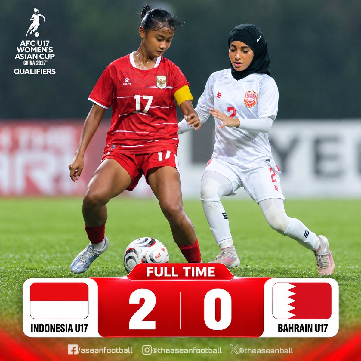 theaseanball's tweet photo. ✨️ AFC U17 WOMEN'S ASIAN CUP 2027 QUALIFIERS |  GROUP B

FT:  🇮🇩 Indonesia 2️⃣ - 0️⃣ 🇧🇭 Bahrain 

#ASEANFootball #U17WAC https://t.co/Z20HxhFOrB