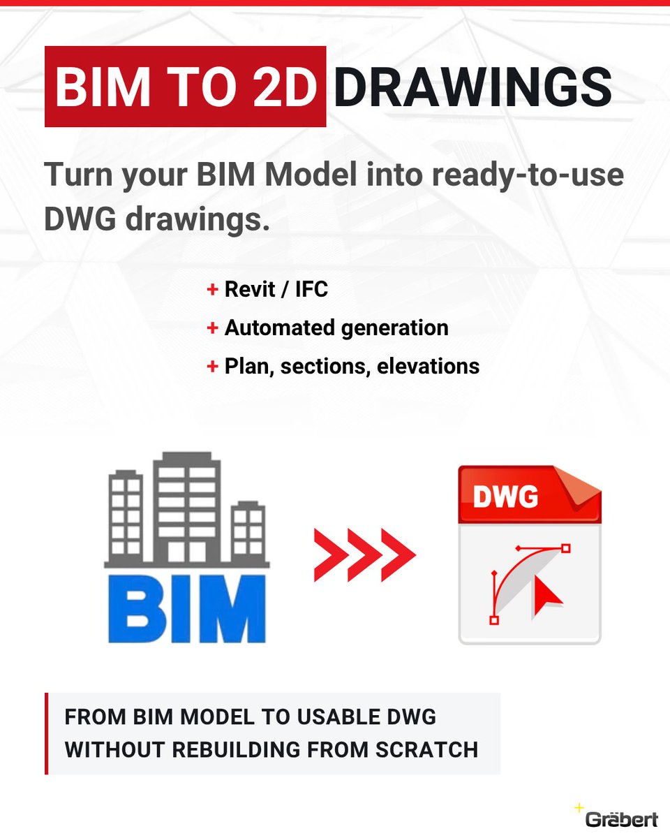 graebertcad's tweet photo. 🏗️ From BIM to ready-to-use DWG drawings — without rebuilding from scratch.

You already have the BIM model. Why recreate the 2D documentation manually?

Try today: https://t.co/alex6hhU02

#BIM #DWG #Revit #IFC #CAD #AEC #Architecture #Engineering https://t.co/rdnlBTZjqA