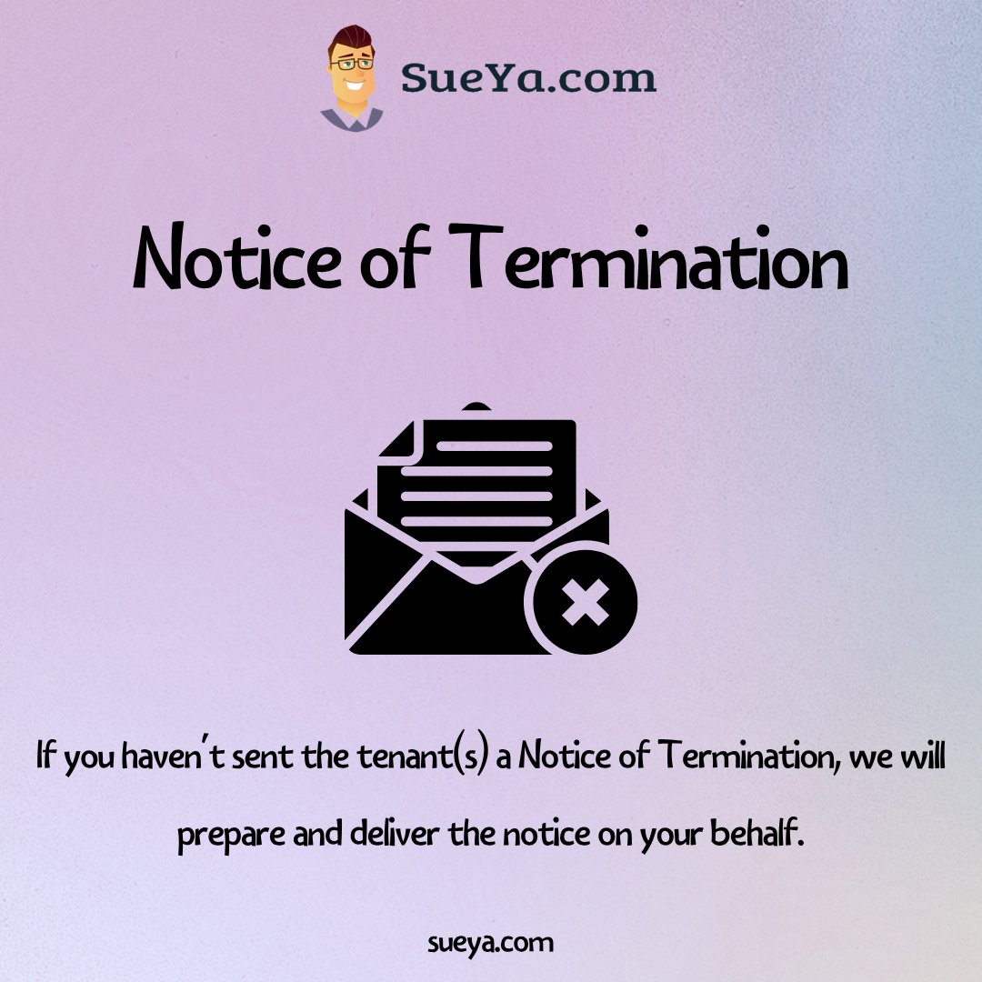 sueyadotcom's tweet photo. Notice of Termination
Haven’t sent your tenant(s) a Notice of Termination? We can prepare and deliver it on your behalf.
Learn more: https://t.co/cPDPmAdCuI
.
.
.
#SueYa #Eviction #Landlords #California #JudgmentEnforcement #LegalProcess https://t.co/HNjGaPyZw4