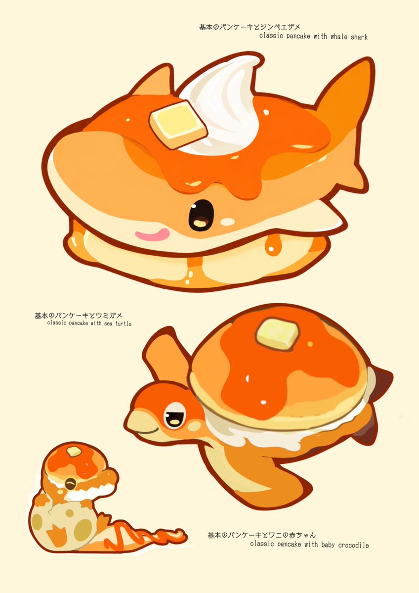 okashitofushigi's tweet photo. パンケーキなワニトラサメたち🥞🐊🐅 https://t.co/Px8wZpbRrP