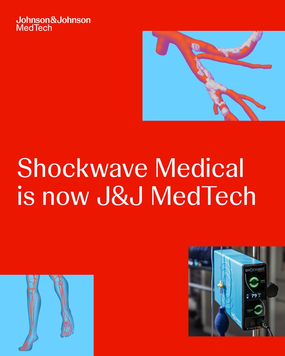 JJMT_CircRest's tweet photo. Shockwave Medical is now @JNJMedTech and we look good in red! ❤️ Our innovative technology is still called #ShockwaveIVL, our device names haven't changed, but our portfolio as a whole will now be referred to as circulatory restoration solutions. https://t.co/vFCUtux754