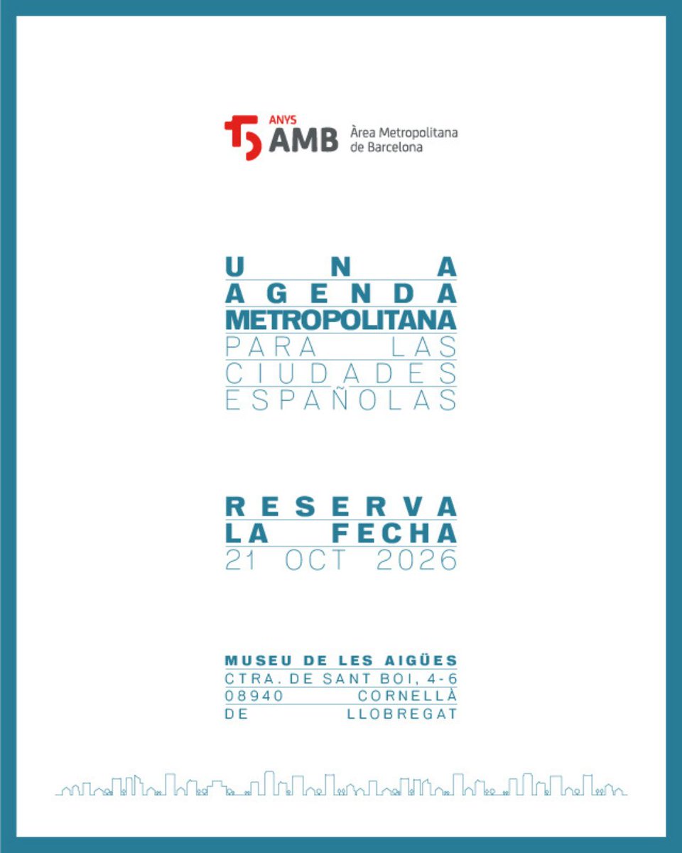 PremsaAMB's tweet photo. 📣 Programa disponible e inscripciones abiertas
En el marco de los 15 años del Área Metropolitana de Barcelona, el 21 de octubre celebraremos la jornada «Una agenda metropolitana para las ciudades españolas».
👉Programa e inscripción: https://t.co/YJldSzBQ25 https://t.co/VRxaNWjZfG