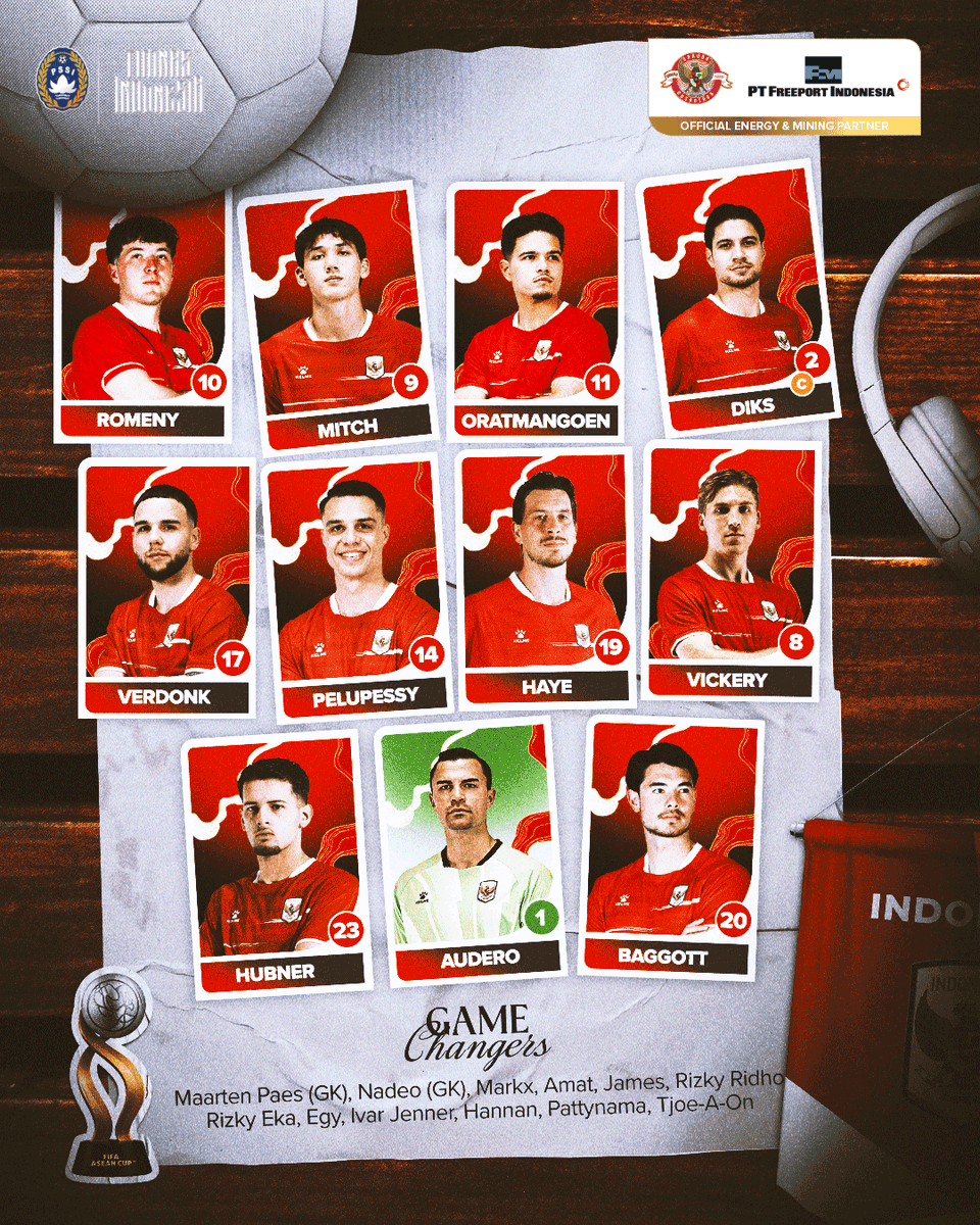 TimnasIndonesia's tweet photo. 🐦‍🔥 | 𝐅𝐈𝐍𝐀𝐋 Starting XI 𝓿𝓼 🇹🇭

𝐎𝐧𝐞 𝐥𝐚𝐬𝐭 𝐩𝐮𝐬𝐡: #FIFAASEANCup ✊

‣ #KitaGaruda
‣ #TimnasDay 
‣ #BersamaGaruda https://t.co/IsTZm47QMQ