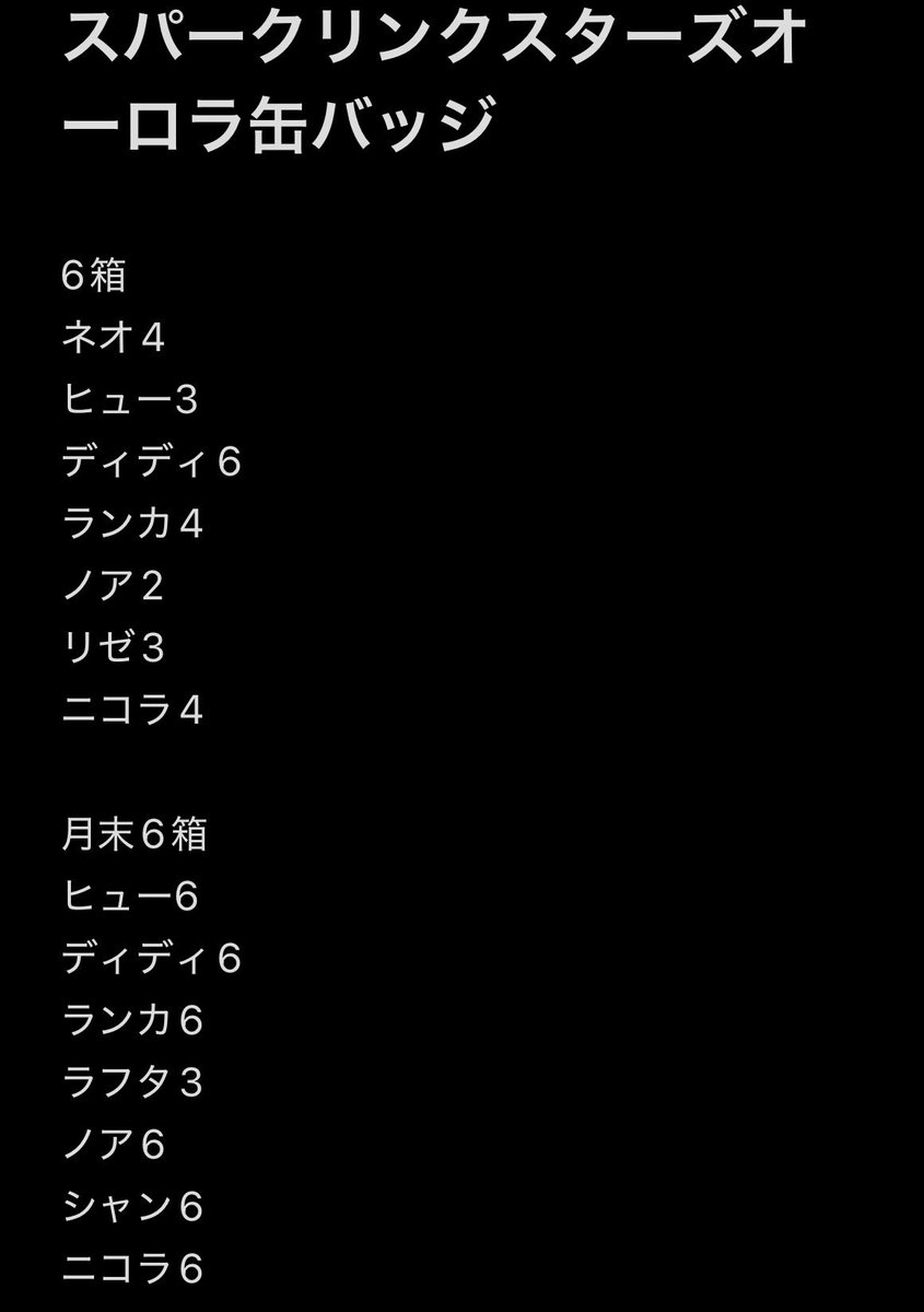 ren_hucy's tweet photo. FF様優先  譲渡   交換
スパークリンクスターズ  オーロラ缶バッジ
12箱(6箱予約済・月末6箱予約予定)
譲:ネオ・ヒュー・ディディ・ランカ・ラフタ・ノア・リゼ・シャン・ニコラ
求:定価+送料>シュウ>スー
譲渡はキャラ毎優先 https://t.co/qkRM2kUiHb