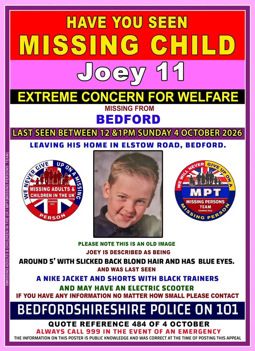 FreyjaBakke's tweet photo. Joey 11 
BEDFORD, 
LAST SEEN BETWEEN 12 &amp;1PM SUNDAY 4 OCTOBER 2026. https://t.co/DikplGAg2Z