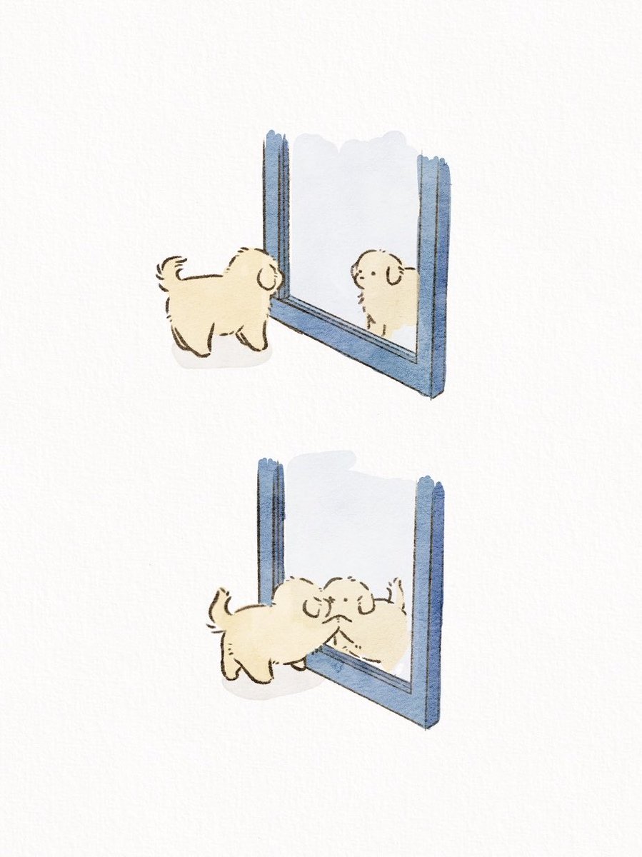 anz_m_'s tweet photo. あなたはだあれ？🐶🪞

#イラスト #illustration #犬 https://t.co/VKIwpRBBon