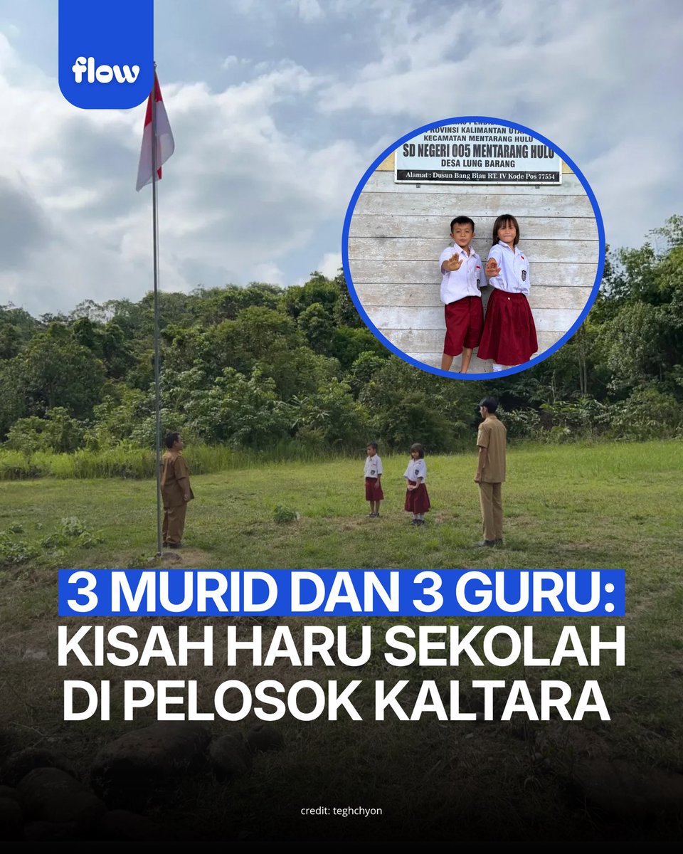 idnflow's tweet photo. Kisah Haru Sekolah di Pelosok Kaltara yang Cuma Punya Tiga Guru dan Tiga Murid.

Salut banget sama dedikasi guru-guru di Mentarang Hulu, Kaltara! Biarpun satu sekolah cuma ada 3 siswa dan 3 guru, kegiatan belajar sampai upacara bendera tetap jalan terus. Bukti nyata kalau semangat pendidikan nggak pernah kenal batas! Kalian hebat.

#Pendidikan #Daerah3T #Kaltara #GuruPelosok #idnflow
