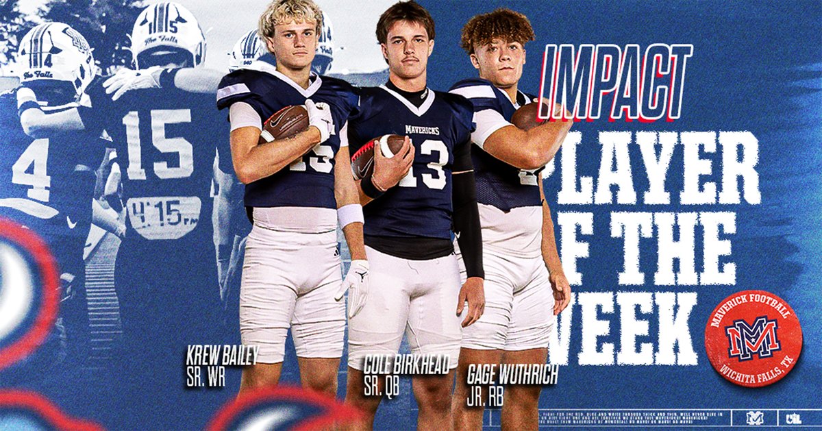 MaverickFBWF's tweet photo. 🔴⚪️🔵Week 6 Awards🔵⚪️🔴

Impact: Krew Bailey - 2 TDs
Cole Birkehead -4 TDs
Gage Wuthrich Jr. RB- 2 TDs
Breakout: Brodie Wurthrich So. WR/DB 
Havoc: Reese Risner - Sr. LB
Thor: Byron Garcia - Sr. S
Turnover: JJ Hickman - So. LB - 3 INTs
Hawg: Maddox Perez - Jr. OL

#MavsOnTop 🤙 https://t.co/U9mGI6rzUw