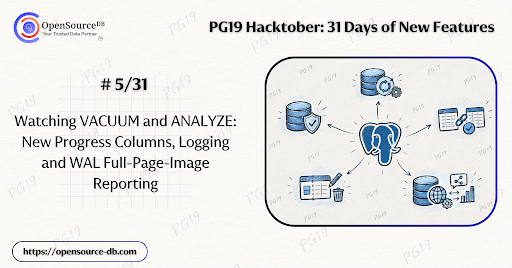 opensource_db's tweet photo. Welcome to #Day5 of our PG19 #Hacktober Series! 

Today we're continuing the series-31 Days of New Features with Watching #VACUUM and ANALYZE - New Progress Columns, Logging and WAL Full-Page Image Reporting

Author: #SwarnaTeja

Read the full blog here :

https://t.co/7KPSCCPGEM https://t.co/8EX0jODQzL