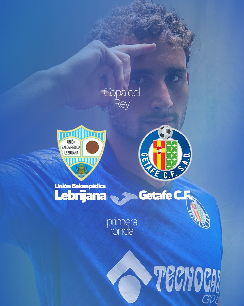 GetafeCF's tweet photo. 👣 Primera parada del camino de la #CopaDelRey 🏆

⚔️ Primera ronda  
🆚 Unión Balompédica Lebrijana

🚨 𝐅𝐞𝐜𝐡𝐚 y 𝐡𝐨𝐫𝐚 aún por 𝐜𝐨𝐧𝐟𝐢𝐫𝐦𝐚𝐫 entre los días 27, 28 y 29 de octubre.

#LaCopaMola https://t.co/b5LwrM9FZr