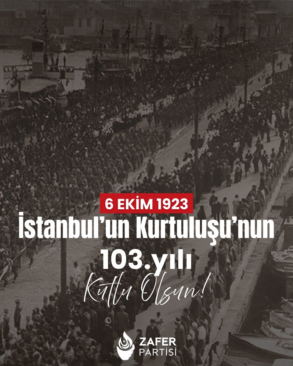 zaferpartisi's tweet photo. “Geldikleri gibi giderler.”

Gazi Mustafa Kemal Atatürk’ün bu sözü, İstanbul’un işgal günlerinde milletimizin bağımsızlık iradesini ve kurtuluşa olan inancını ortaya koydu.

6 Ekim 1923’te İstanbul, işgal kuvvetlerinden kurtarılarak yeniden Türk milletinin hâkimiyetine kavuştu.

Başta Gazi Mustafa Kemal Atatürk olmak üzere, İstanbul’un kurtuluşu için mücadele eden tüm kahramanlarımızı saygı, rahmet ve minnetle anıyoruz.