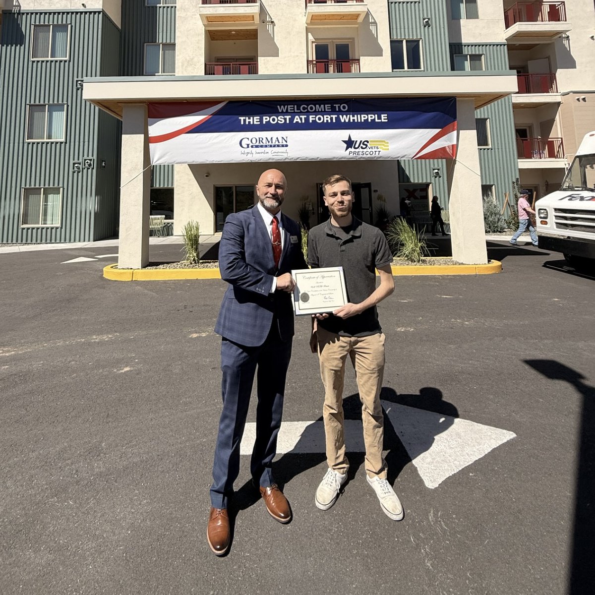 RepEliCrane's tweet photo. On Friday, my staff attended the ribbon cutting for The Post at Fort Whipple.
This community provides stable housing and support for veterans on the Northern Arizona VA Health Care System campus.
Grateful to @usvetsprescott and everyone who made this possible. #AZ02 https://t.co/WXuv9CsqI7