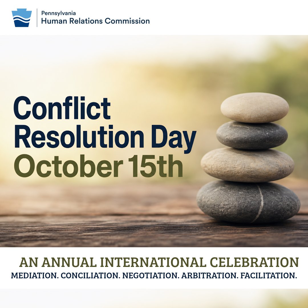 PA_HumRelComm's tweet photo. Conflict Resolution Day highlights the power of dialogue, empathy, and collaboration in resolving disagreements. When we practice respectful communication and thoughtful problem‑solving, conflict can become an opportunity for growth — and for building stronger communities. 💬✨ https://t.co/uUQZWOX1b2