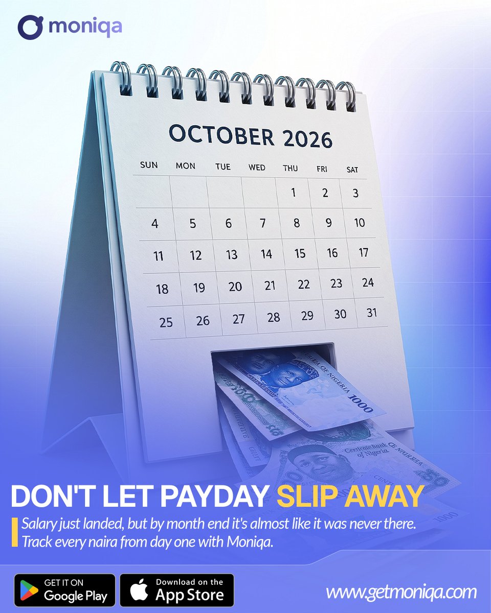 getmoniqa's tweet photo. Do not let your payday slip away.
Track every naira from day one with Moniqa.
Download Moniqa Today on Appstore Or Playstore.

#moniqa #fintech #expensetracker #Appstore #playstore https://t.co/5BgsVQzVZj