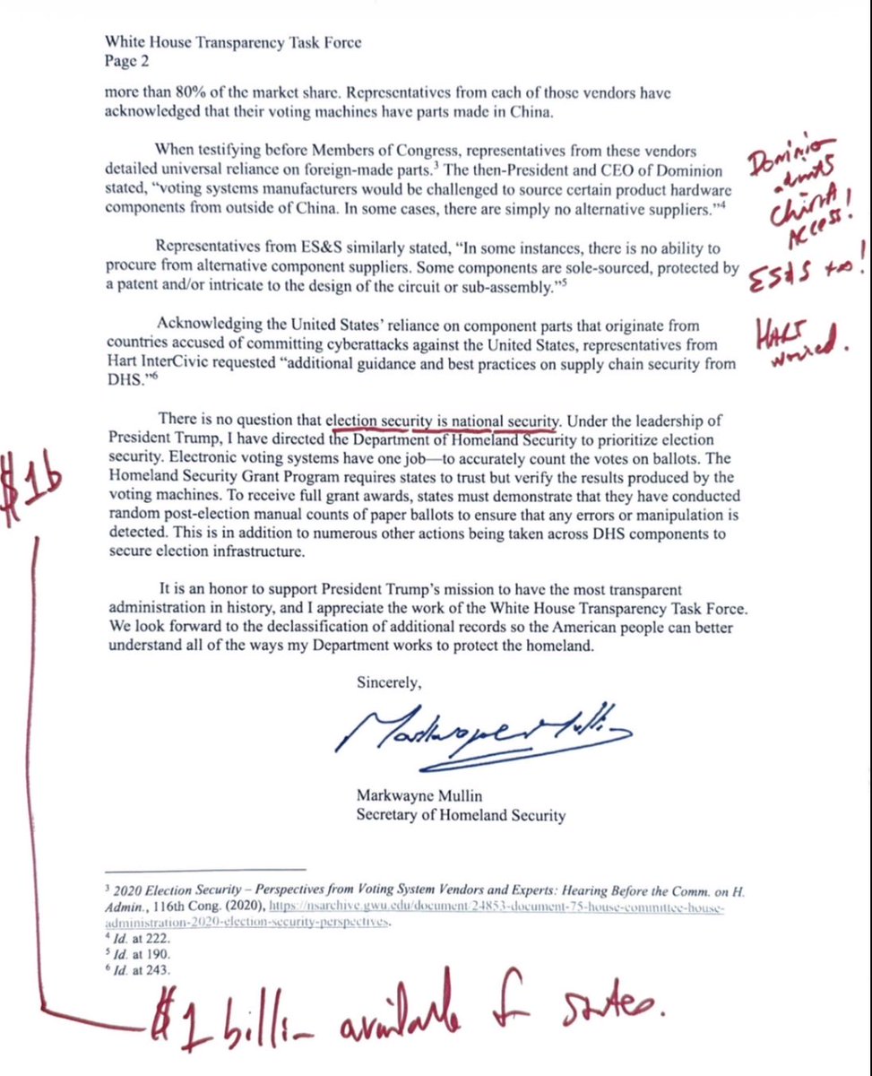 EagleEdMartin's tweet photo. Heroic! @SecMullinDHS letter - he finds that China parts are in election machines. Can’t be used if so compromised. 
Mullin also has $1b for states to use safe machines. 
READ IT! https://t.co/Wy7c7JnADk