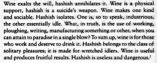 RogueScholarPr's tweet photo. Baudelaire on alcohol versus weed https://t.co/KyINav8Ht1