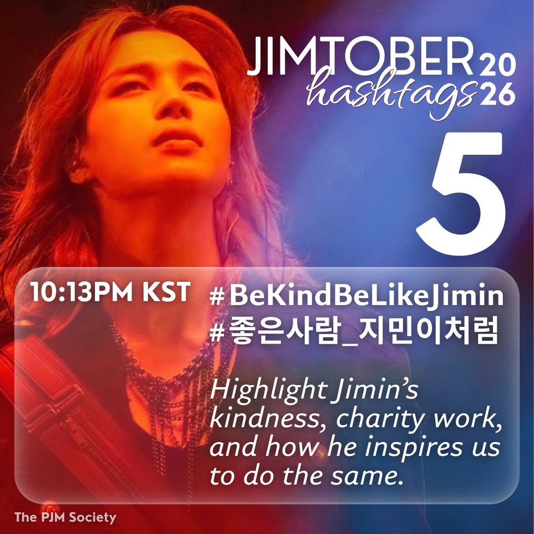 KZ_PJMs's tweet photo. JIMTOBER HASHTAGS 2026 🌟

Highlight Jimin’s kindness, charity work, and how he inspires us to do the same

📌 Oct 5 • 10:13 PM KST
#️⃣BeKindBeLikeJimin
#️⃣좋은사람_지민이처럼

‼️FOLLOW THE CORRECT TIMING‼️ https://t.co/rZ2KFeMMxR