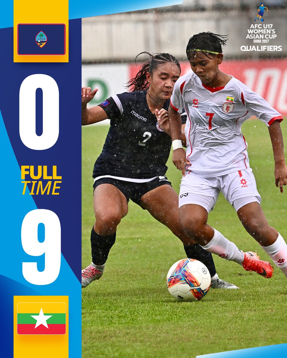 TheAWCL's tweet photo. FT | 🇬🇺 Guam 0️⃣-9️⃣ Myanmar 🇲🇲

A dominant display as Myanmar cruise to a huge Group G win at the #U17WAC Qualifiers! https://t.co/S2Iu4WuOhh