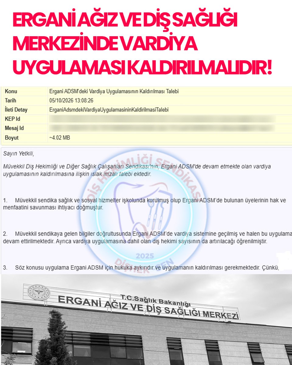 disheksen_org's tweet photo. 📢 ERGANİ AĞIZ VE DİŞ SAĞLIĞI MERKEZİNDE VARDİYA UYGULAMASI KALDIRILMALIDIR!

DİŞHEK-SEN Diyarbakır İl Temsilcimiz, Ergani Ağız ve Diş Sağlığı Merkezinde görev yapan meslektaşlarımızı ziyaret ederek, 2027 yılı ajandalarımızı üyelerimize ulaştırdı, çalışma koşullarını, sorunlarını ve taleplerini yerinde dinledi.

Ziyarette öne çıkan en önemli taleplerden biri, Ergani ADSM'deki vardiya uygulamasının kaldırılması oldu. Üyelerimiz; vardiyanın aile ve sosyal yaşamlarını olumsuz etkilediğini, akşam saatlerinde gündüz mesaisindeki destek ve çalışma imkânlarının sağlanamadığını, vardiyada görevlendirilen hekimlerin gündüz MHRS randevularının kapatılması nedeniyle gündüz hizmet kapasitesinin azaldığını ifade etmektedir.

📌 HİZMETİN SÜRESİNİ UZATMAK, TEK BAŞINA HİZMETİN NİTELİĞİNİ VE KAPASİTESİNİ ARTIRMAZ.

Diş hekimliği; girişimsel ve cerrahi işlemlerden oluşan, radyolojik görüntüleme ve sterilizasyon altyapısı, temizlik ve klinik destek personeli, protez laboratuvarı desteği ile gerektiğinde tüm diş hekimliği uzmanlık alanlarına etkin sevk ve konsültasyon imkânı gerektiren tam teşekküllü bir sağlık hizmetidir. Bu unsurlar, hizmetin güvenli ve nitelikli biçimde sunulmasının ayrılmaz bileşenleridir. Gündüz mesaisindeki teknik, fiziki ve personel koşullarının aynı düzeyde sağlanamadığı mesai sonrası saatlerde yalnızca hekimin çalışma saatlerinin değiştirilmesi nitelikli sağlık hizmeti sunumu için gerekli koşulları oluşturmaz.

📚 Hasta Hakları Yönetmeliği de, hastanın tıbbi gereklere uygun teşhis ve tedavi hakkını ve gerekli tıbbi özenin gösterilmesini güvence altına almaktadır. Çalışma düzeni, bu yükümlülüklerin yerine getirilebilmesini sağlayacak şekilde kurulmalıdır.

⚖️ Bununla birlikte, ADSM’lerde vardiya uygulamasının hukuki dayanağı da ayrıca değerlendirilmesi gereken önemli bir husustur.

Bilindiği üzere, 657 sayılı Devlet Memurları Kanunu’nda getirilen vardiya sistemi ancak yataklı tedavi kurumları için düzenlenmiştir. ADSM’lerimiz ise Yataklı Tedavi Kurumları İşletme Yönetmeliği hükümlerine göre vardiya sisteminin uygulanacağı kurumlar arasında bulunmamaktadır. Bu sebeple ADSM’lerde vardiya sisteminin uygulanması kanuna aykırıdır. Nitekim kamuoyu tarafından bilindiği üzere, ADSM’lerde uygulanan vardiya düzenlemesi birçok mahkemece iptal edilmiş olup bu kararlar kesinleşmiştir.

📄 Bu nedenlerle, vardiya uygulamasının hukuki ve idari dayanağının, hizmet sunumuna etkisinin ve fiilî sonuçlarının somut veriler üzerinden ortaya konulması amacıyla Diyarbakır İl Sağlık Müdürlüğüne aşağıdaki soruları içeren talep yazımızı iletmiş bulunmaktayız:

▪️ Akşam vardiyasında kaç hasta başvurmaktadır?

▪️ Mesai dışı saatlerde gerekli yardımcı personel, radyoloji, sterilizasyon ve sevk desteği gündüz mesaisindeki koşullarla aynı düzeyde sağlanabilmekte midir?

▪️ Vardiya uygulaması nedeniyle gündüz mesaisinde kaç MHRS randevusu kapatılmaktadır?

▪️ Vardiya kapsamında görevlendirilen hekimlerin gündüz MHRS randevularının kapatılması nedeniyle ne kadar hizmet kapasitesi kaybı yaşanmaktadır?

▪️ Uygulama, sağlık tesisinin toplam tedavi kapasitesine ne ölçüde katkı sağlamaktadır?

▪️ Vardiya kararı hangi yetkili makamın idari işlemine ve hangi somut ihtiyaç ve hizmet gerekliliği değerlendirmesine dayanmaktadır?

Gündüz randevu kapasitesini azaltan bir uygulamanın sağlık hizmetine erişimi artırdığı ileri sürülüyorsa, bu iddianın gündüz mesaisinde kaybedilen kapasite de hesaba katılarak ölçülebilir ve somut verilerle ortaya konulması gerekir. Uygulamanın değerlendirilmesinde yalnızca sayısal hizmet verileri değil, vardiyalı çalışmanın meslektaşlarımızın aile ve sosyal yaşamı üzerindeki yükü de dikkate alınmalıdır.

📌 DİŞHEK-SEN olarak; üyelerimizin açıkça karşı çıktığı, gönülsüz çalışmaya zorlandığı, aile ve sosyal yaşamlarını olumsuz etkileyen, üstelik gündüz randevu ve hizmet kapasitesinde kayba yol açan ERGANİ ADSM’DEKİ VARDİYA UYGULAMASININ KALDIRILMASI talebimizi Diyarbakır İl Sağlık Müdürlüğüne ilettik.

Kalıcı çözüm; çalışma saatlerini değiştirmek değil, yeni ADSM ve ADSH yatırımları, yeterli ünit ve yardımcı personel desteği ile atama bekleyen meslektaşlarımızın kamuya istihdamıdır.

Mesai sonrası hizmet ihtiyacı ise gönüllülük esasına dayalı, emeğin karşılığının verildiği ve gerekli destek birimlerinin eksiksiz sağlandığı mesai dışı çalışma modeliyle karşılanmalıdır.

⚖️ Üyelerimizin çalışma koşullarının ve haklarının korunması için gerekli idari ve hukuki süreçleri takip edeceğiz.

🦷 DİŞHEK-SEN SAHADA, MESLEKTAŞININ YANINDA!

@dbakirvalilik
@Diyarbakirism
@ErganiADSM
@saglikbakanligi
@drmemisoglu
@sbkhgm
@memindemirkoltr
@sagliklicozum
@tcbestepe
@TBMMresmi

#dişhekimliği
#dişhekimi

✅ DİŞHEK-SEN faaliyetlerini incelemek ve üye olmak için
🔗 https://t.co/uXTsEApaRM