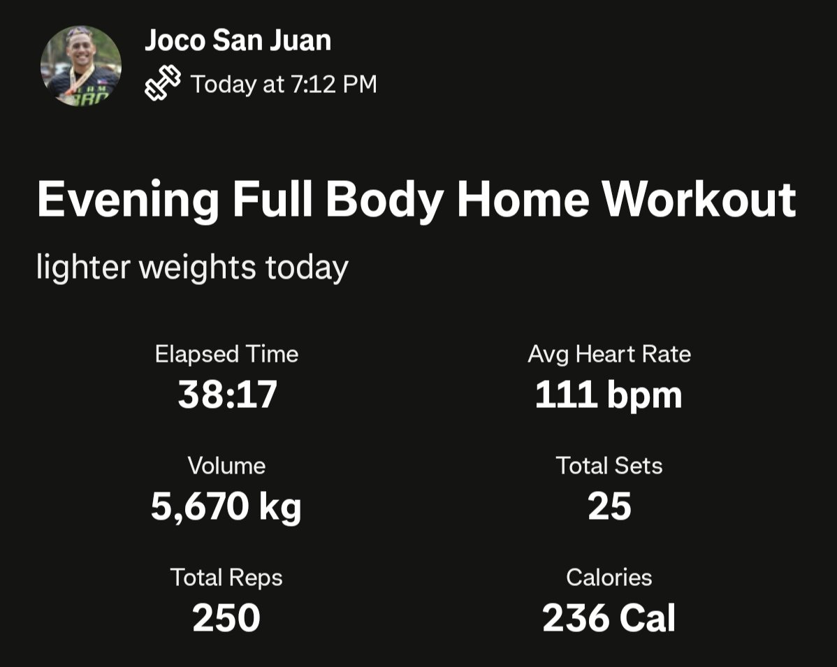 JSanjuanJ's tweet photo. Light late home workout
#dedication #consistency #hardwork #grindneverstops #lockedin #focused #fitness #grit #consistencywins #hardworkneverbetrays #healthyhabits #healthinsurance #fitnessgoals #fitspo #strengthandconditioning #homeworkout #gymcrush #gymfreak #gymmaxxing #vamos https://t.co/VuPNpgjo51