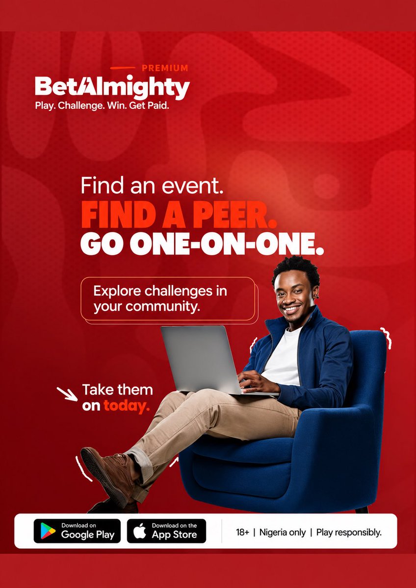 BetAlmighty_LTD's tweet photo. See an event you have a strong take on? 👀⚽
Find a peer who thinks differently and go one-on-one.
Explore challenges in your community on BetAlmighty Premium.
Download on Google Play or the App Store.
18+ | Nigeria only | Play responsibly.
#BetAlmighty #OneOnOne #P2PBetting https://t.co/96RQ8eyFHH