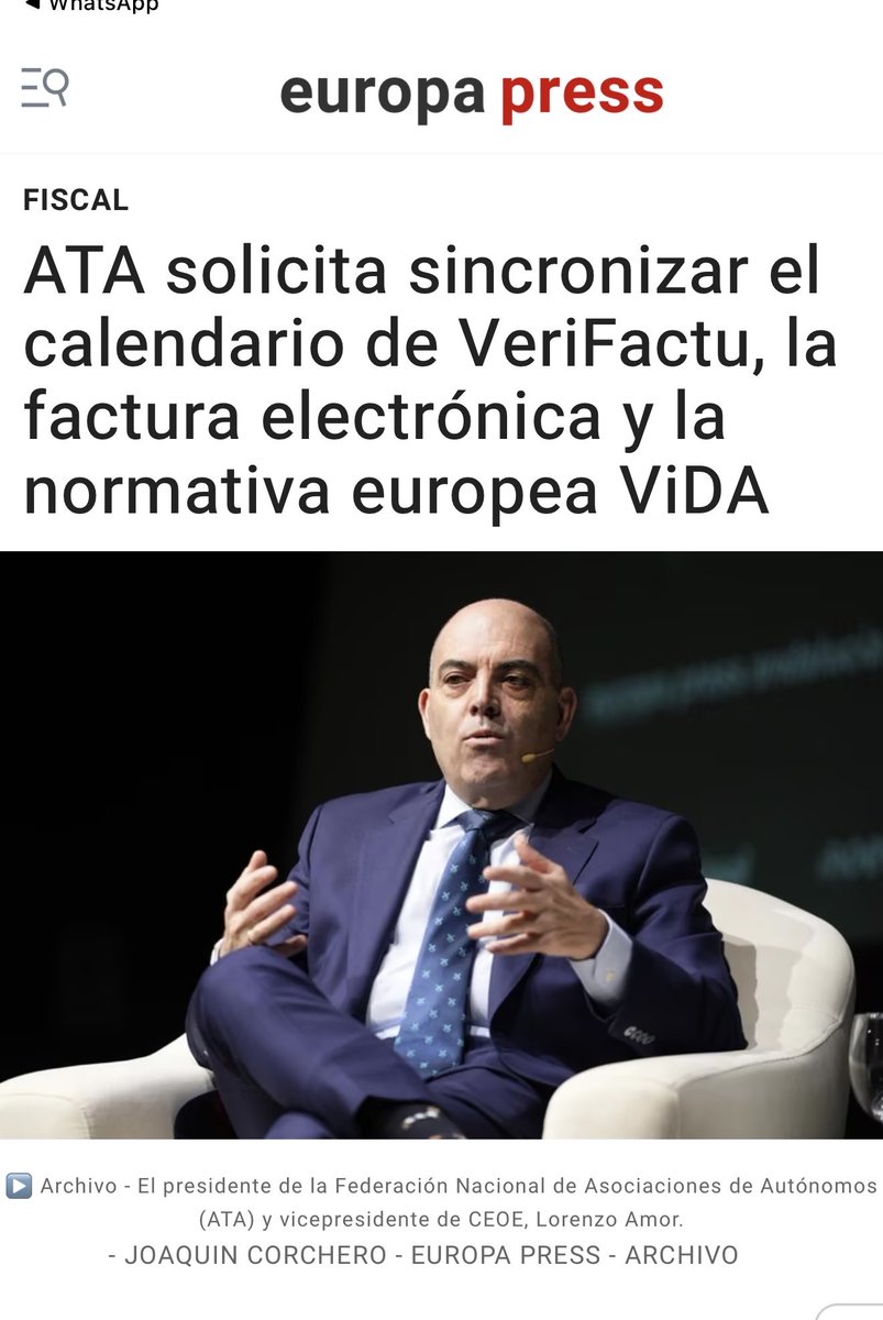 lorenzoamor_ata's tweet photo. Celebramos que Agencia Tributaria haya atendido nuestra petición de @autonomosata de retrasar la entrada en vigor de VeriFactu y hacerla coincidir con la entrada en vigor de la factura electrónica 
Lo más coherente y que menos agravio ocasionaría a los autónomos https://t.co/UY801jxEGh