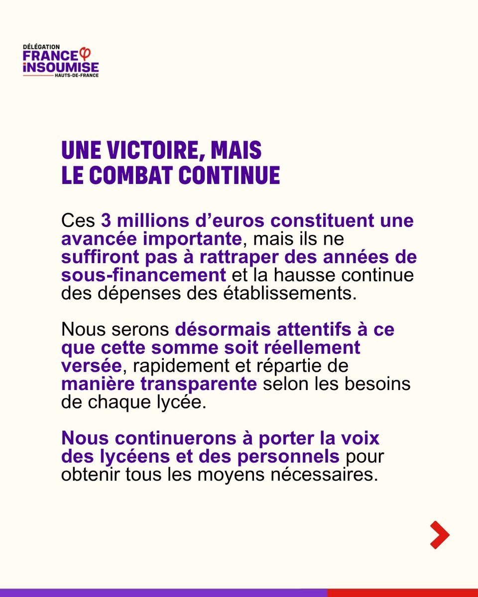 ElodieCloez's tweet photo. Une première victoire pour les insoumis !

Après des semaines à alerter les établissements de la région, nous avons obtenu une avancée, malgré le rejet de l’intégralité de nos amendements.

Le compte n’y est pas encore : nous poursuivons le combat avec les #Lycéens ✊🏻 https://t.co/tRfncxTUJn