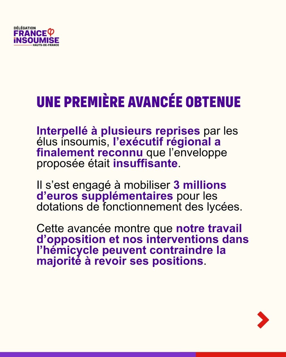 ElodieCloez's tweet photo. Une première victoire pour les insoumis !

Après des semaines à alerter les établissements de la région, nous avons obtenu une avancée, malgré le rejet de l’intégralité de nos amendements.

Le compte n’y est pas encore : nous poursuivons le combat avec les #Lycéens ✊🏻 https://t.co/tRfncxTUJn