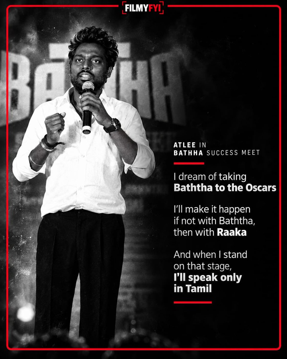 Filmyfyi's tweet photo. #Atlee words on #Baththa Success Meet

#Raaka will be 🔥🔥🔥 https://t.co/Wn2u0N1ELN