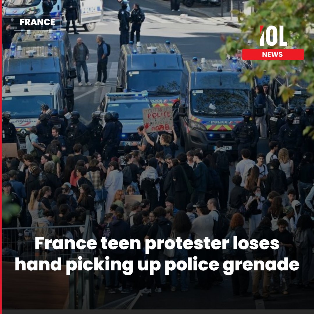 IOL's tweet photo. A 15-year-old student had his hand blown off on Monday during a protest in France, authorities said, as demonstrations for better teaching conditions disrupted education at hundreds of schools nationwide.
Read on https://t.co/khWuRkUcoX
#France #Lens #SchoolProtests https://t.co/BvPrClE8eY
