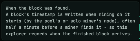 noidexplorer's tweet photo. 5/ That's why we now show both:

Time = the timestamp inside the block, set by the producing node
Found = when our node received the finished block, about 1 s precise https://t.co/kip7qEs0M8