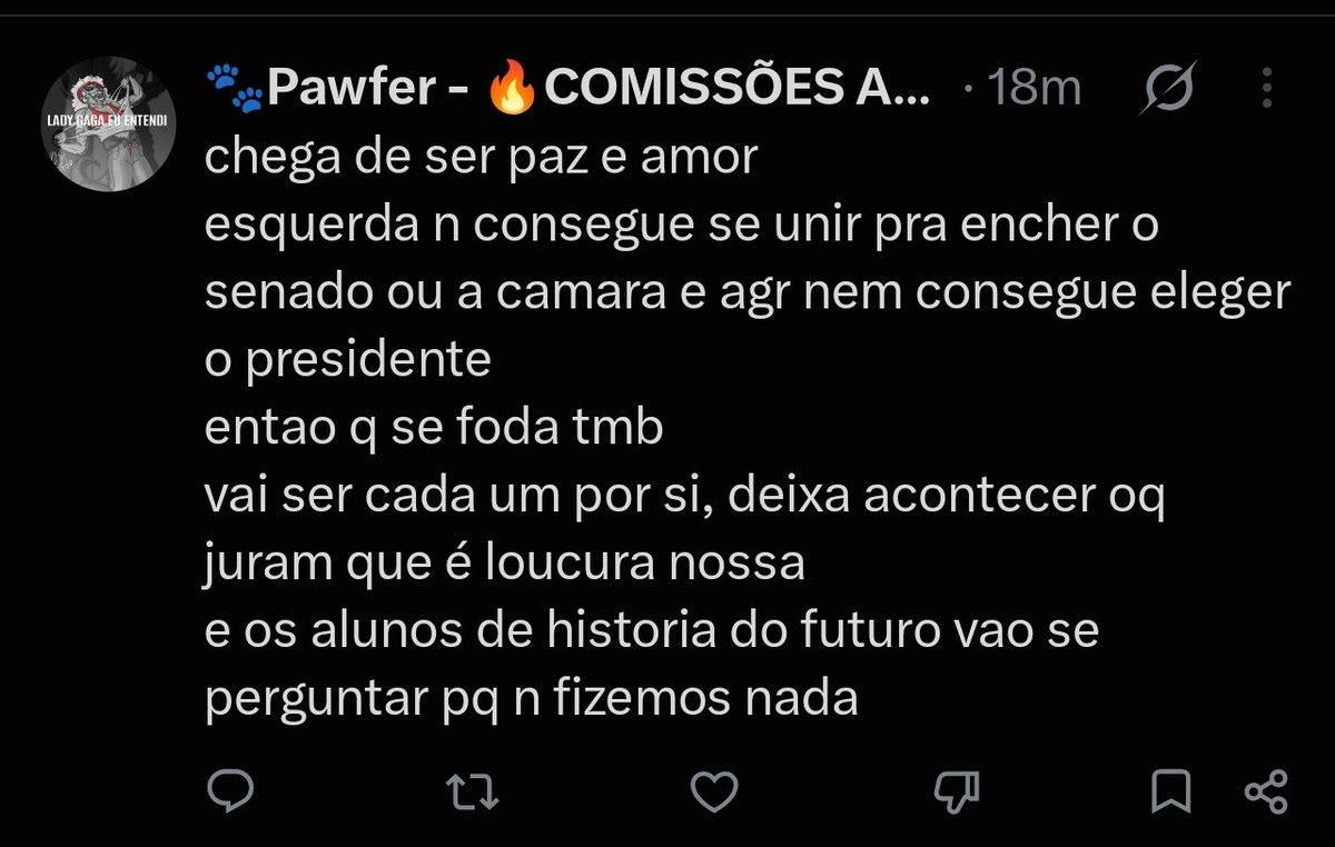 HanpanBR's tweet photo. Acordo, achando que vou ver algo diferente... Não. 

O mesmo de sempre.

Detalhe: reparem o primeiro print.
Os caras juram que a esquerda era paz e amor.

Entendam uma coisa: militantes, sejam de esquerda ou direita, nunca foram paz e amor.

A galera que grita "nazista! fascista!" e a galera que grita "socialista! comunista!" nunca foram paz e amor.

Enquanto insistirem (ambos os lados) nessa "política do inimigo que eu preciso destruir" o país NUNCA vai sair desse looping.

O engraçado é que ambos os extremos se acham espertos.