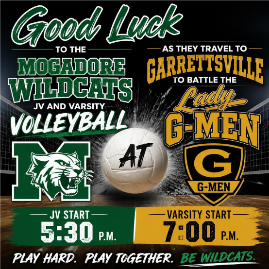 MogAthCats's tweet photo. Good luck to the JV/Varsity volleyball teams as they travel to play the lady G-Men of Garfield tonight! #MogadoreWildcatFamily https://t.co/hEqSZd5EKO