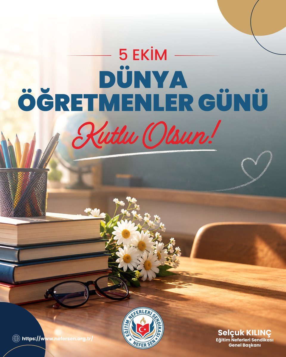 nefersendika's tweet photo. 📚 5 Ekim Dünya Öğretmenler Günü kutlu olsun!

Geleceğimizi şekillendiren tüm öğretmenlerimize emekleri ve özverileri için teşekkür ediyor, Öğretmenler Günü’nü kutluyoruz.

#DünyaÖğretmenlerGünü #5Ekim #MEB #YÖK #NeferSen https://t.co/3t2PSr2YHX