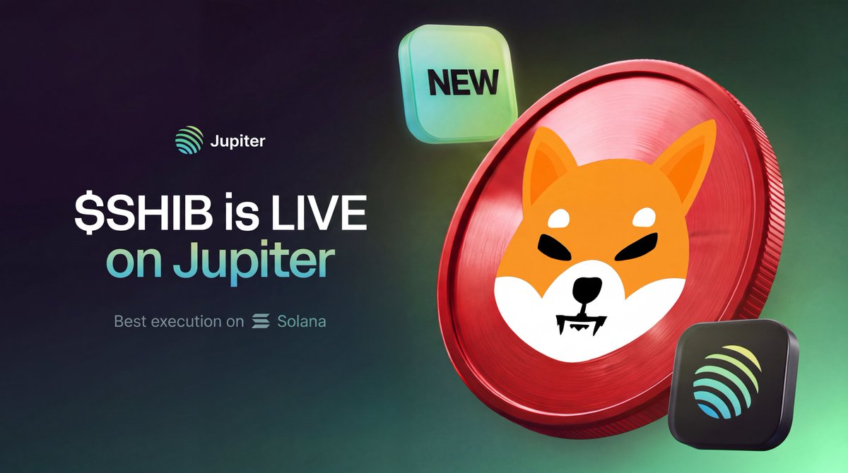 jupiter_trade's tweet photo. BREAKING 

$SHIB is now LIVE on Solana.

Just trade Shiba Inu on Jupiter.