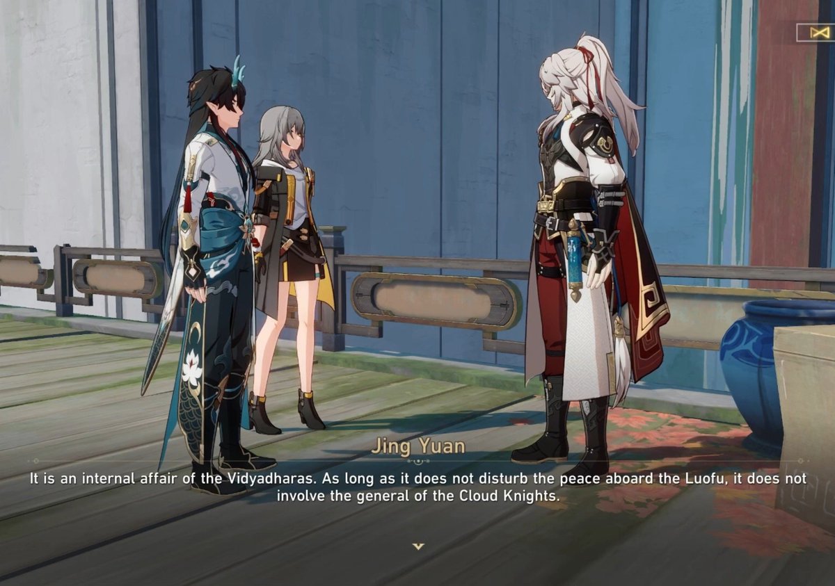 yuanismic's tweet photo. love how jing yuan told dan heng that he's at the alchemy commission not to interfere with the matters of vidyadhara or anything but to RECUPERATE and yet, 15 minutes later he's at scalegorge waterscape saying "heh.... i am the reinforcement" this guy bro 😭🥀 https://t.co/cG86sjSDc7