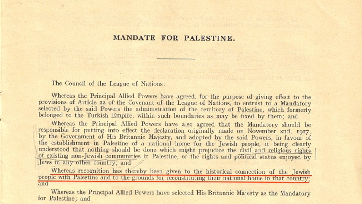CptAllenHistory's tweet photo. Israel was never “given” to the Jews. And the Jews certainly never “stole” it.

They were already there. A continuous presence in Jerusalem, Hebron, Safed, and Tiberias ran through the Roman expulsions and the Crusader and Arab massacres. And in every century, some of the Jews who had been driven out came back. 

Zionism did not invent that return. It accelerated it once pogroms in Europe and the Arab world made staying impossible and the United States shut its doors in 1924.

Centuries of neglect under Ottoman rule left the Land mostly arid desert and malaria swamps while being sparsely populated. Jews legally bought large tracts at premium prices from absentee Arab landlords in Beirut, Damascus, and Cairo. The rest was state land that passed from the collapsed Ottoman Empire to the British Mandate.

That Mandate was conferred at San Remo in 1920 and approved by the League of Nations in 1922 as a reconstitution of the Jewish national home and attached a duty to the British to facilitate immigration and close settlement. The 1939 White Paper broke it, and shut the gate on Jewish refugees in the years they were being slaughtered by Nazi bullets and gas in Europe.

The offers of a split came from everyone except the Arab leadership. The Zionist Congress accepted the Peel partition in 1937. The Jewish Agency accepted the UN partition in 1947. The Arab Higher Committee rejected both, and five Arab armies invaded in May 1948 after Israel declared independence and asked the Arabs who stayed to remain as citizens. 

Arab Secretary General Azzam Pasha said the war against the Jews would be one of “extermination.”

The country that survived that war was not handed over in a ceremony and not taken from an empty map. It was defended by the people the international agreement had already named, after the other side chose a war over a border.