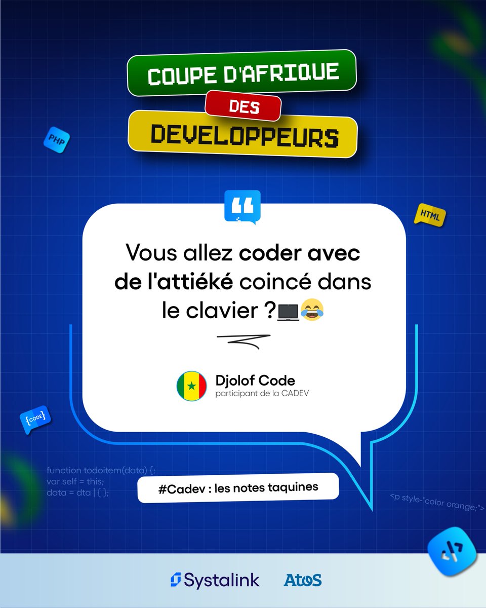 systalink's tweet photo. 🇸🇳 Les Sénégalais chambrent déjà. 😏
Les autres, vous attendez quoi ? 👀💻
👉 Rejoins la compétition 100 % en ligne :
https://t.co/hqzfSXgZ3i
#CADEV2026 #vibecoding #100DaysOfCode #AI #buildinpublic #Kebetu https://t.co/KmjzeZ8SUI