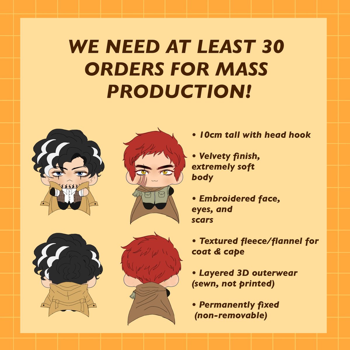 TPNremakel26's tweet photo. Yugo &amp; Lucas 
10cm plushies crowdfunding is now open.
The deposit is $8 (100% refundable if we don't hit the 30-order target).
Feel free to share this post if you can. link in my bio 
  ⁠#約ネバ10周年
#約束のネバーランド #thepromisedneverland #tpnmanga #yuugotpn #lucastpn https://t.co/Nre8nett61