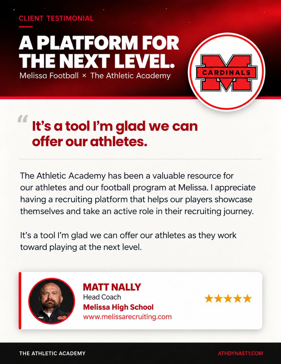 CShandy23's tweet photo. Melissa Football is committed to preparing its athletes for more than Friday nights.

Proud to work with Coach Matt Nally and his staff as they give their players the tools to showcase themselves, take ownership of recruiting, and pursue opportunities at the next level. @FootballMelissa @MattNally1

https://t.co/hcW3iiBbmK