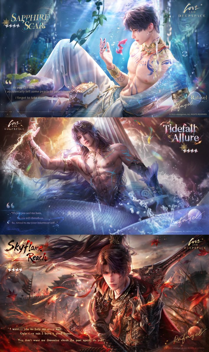 xueqi06's tweet photo. Day 992/1000

How a young general who wished for peace before dying in battle, only to become a God of War who never loses?

I think the story of the God of War can be seen as Rafayel’s “divine self” returning to him.

Gods are shaped by what people believe in. During a time of war, people believed that winning battles was the only way to bring peace. This young general protected his people, killed the enemy leader, and won many battles. People believed he was the one most worthy of protecting them.

So they built a shrine for him, prayed to him, and worshipped him as the God of War.

His people wanting him to be the God of War does not go against his own wish for peace. In fact, they come from the same desire: 
a peaceful world.

Becoming the God of War was never simply a choice. It was always “it has to be him” and “he has no choice but to do it.” This is also an important part of why Rafayel is such a complicated character.

So here is my bold take:

Rafayel’s divinity is connected to the tragedy of his fate. His divinity is part of what makes his character so deep, and it cannot simply be separated from who he is.

I’ve seen two different opinions.

Some people think that because Rafayel has the power of a god, he should be a god who is respected and worshipped by everyone.

Others, like Aiden, think that if Rafayel were never a god, he could have lived for himself, and that it is a shame he never got that chance.

But both sides overlook one important thing:

In a world that is destined to be destroyed, there is no “what if” where Rafayel simply chooses not to become a god.

He was always destined to become one.

From the God of War, to the Sea God, and then to a creation god, Rafayel keeps going through the same endless cycle. He has to make countless choices because of the responsibilities he carries.

So many people's fates are connected to him.

It has to be him.

That is a part of who Rafayel is. 
We cannot simply remove it from his story.

And when a fate is unavoidable, it also becomes tragic.

Do people really think being a god is just a cool title?

Do they really think being a god is easy?

Being a god means constantly facing loss.
It means having to act like the Sea God even when people misunderstand him.

It means being blamed for betraying the sea, yet still burning himself to become a light for others.

It means staying alone under the sea for 30,000 years.

It means walking alone across endless deserts.

It means carrying the hatred of the whole world without losing himself.

It means turning his own body into the sea and the stars.

It means bringing everyone back to Whale Fall City.

It means saving a sea that was destined to dry up.

Rafayel as Rafayel, will still have his own amazing and unique life.

But before his divine mission is completed, no one can simply tell him to give up his duty and stop being a god.

However, a tragic fate does not mean a tragic ending.

Most people would choose to run away when faced with such a fate.
But Rafayel chooses something different.
He keeps questioning his fate until fate itself gives way.

I’ve always thought that this is an incredibly brave choice.

That is why I don’t think we should use some imaginary “what if” to erase the sacrifices Rafayel made and the price he paid.

Those sacrifices should be remembered.
Because in this endless Mobius loop, some people turn back, and some people stay behind.

But Rafayel, he is the one who keeps moving forward.

#Rafayel #LoveAndDeepspace #祁煜 #恋与深空