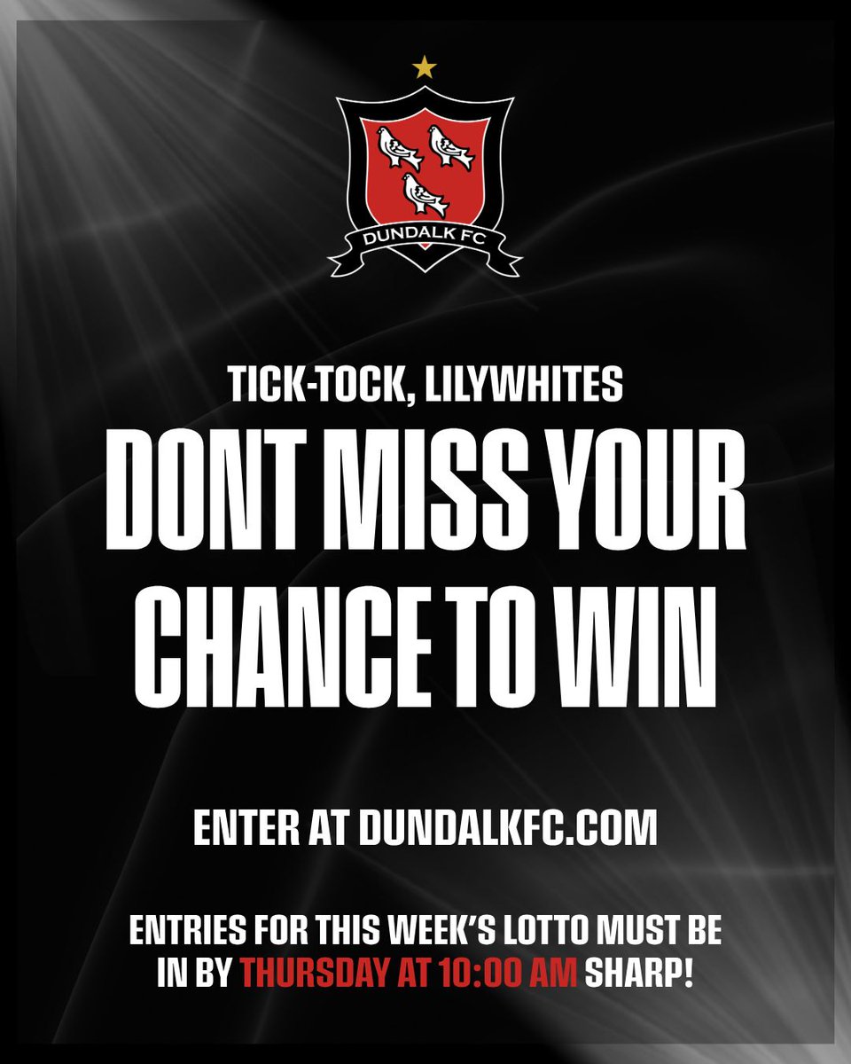 DundalkFC's tweet photo. ⏳ Have you entered our club lotto yet?

Enter today at https://t.co/4ozKdcOivL

#CmonTheTown https://t.co/Q2tusH1vAI