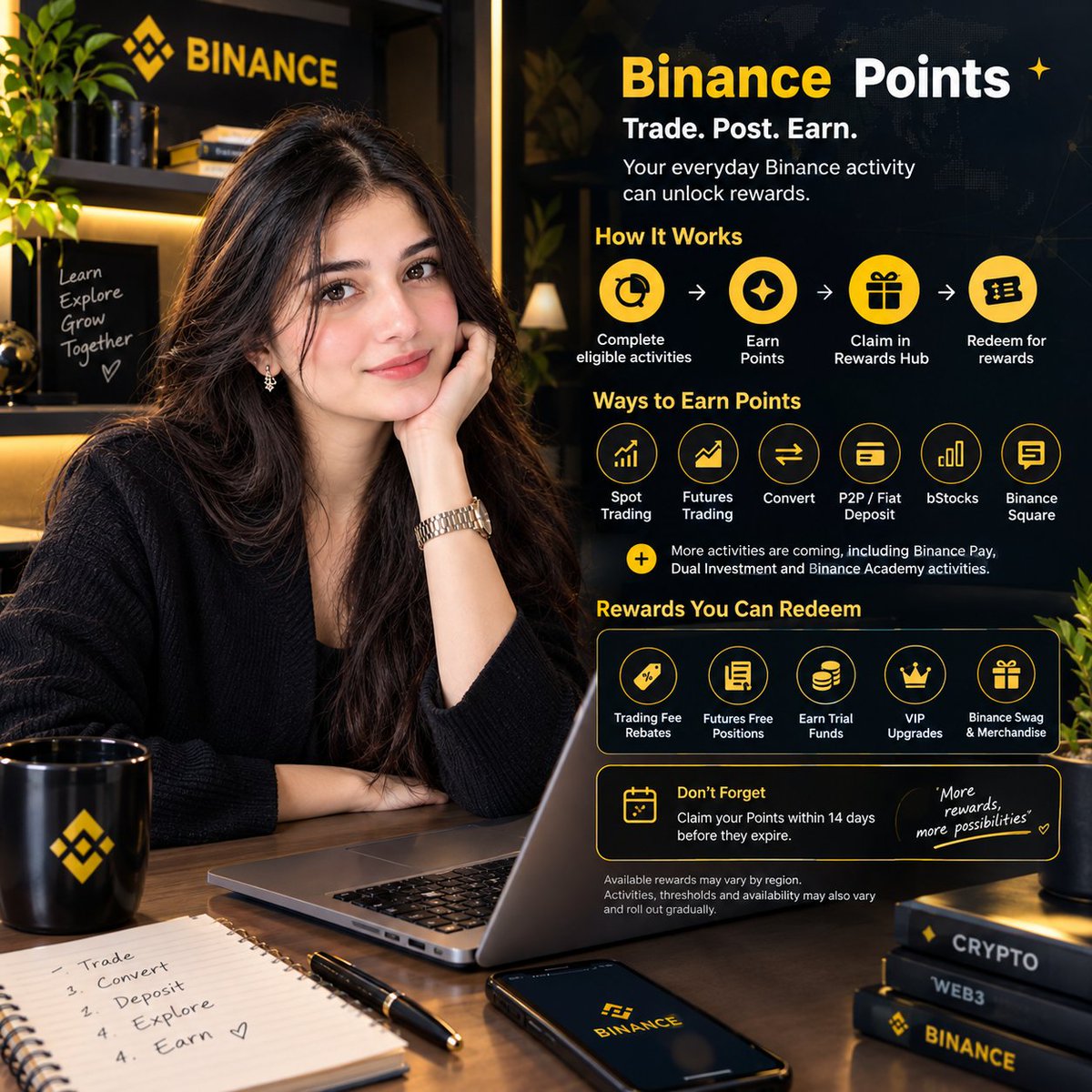 IffatHussan359's tweet photo. Already use Binance? Check Binance Points 👀

Eligible activities like Spot, Futures, Convert, P2P/Fiat Deposit, bStocks and Binance Square can earn Points.

Earn → Claim in Rewards Hub → Redeem.

Remember: Points expire if not claimed within 14 days.

Have you checked yours? https://t.co/rzbjCY3fTK