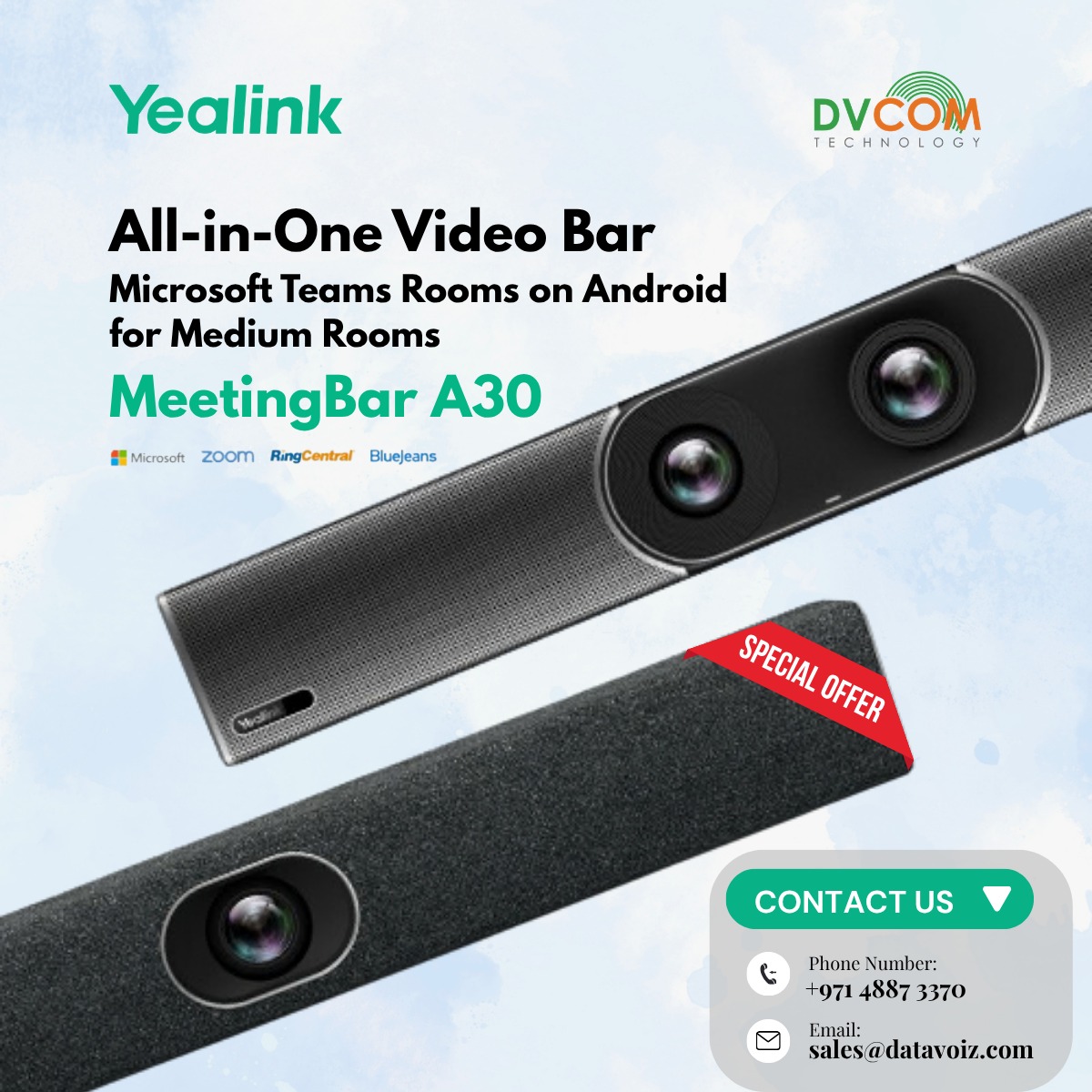 DvcomTechnology's tweet photo. 𝗣𝗼𝗼𝗿 𝗺𝗲𝗲𝘁𝗶𝗻𝗴 𝗿𝗼𝗼𝗺𝘀 𝘄𝗮𝘀𝘁𝗲 𝘁𝗶𝗺𝗲 𝗮𝗻𝗱 𝗱𝗲𝗹𝗮𝘆 𝗱𝗲𝗰𝗶𝘀𝗶𝗼𝗻𝘀.
The #Yealink MeetingBar A30 delivers clear collaboration with auto framing, speaker tracking and AI noise cancellation.
📞 +971 4 887 3370
🌐 https://t.co/7ghFzLzqjD
#Yealink #HybridWork https://t.co/55h5ftsGEs