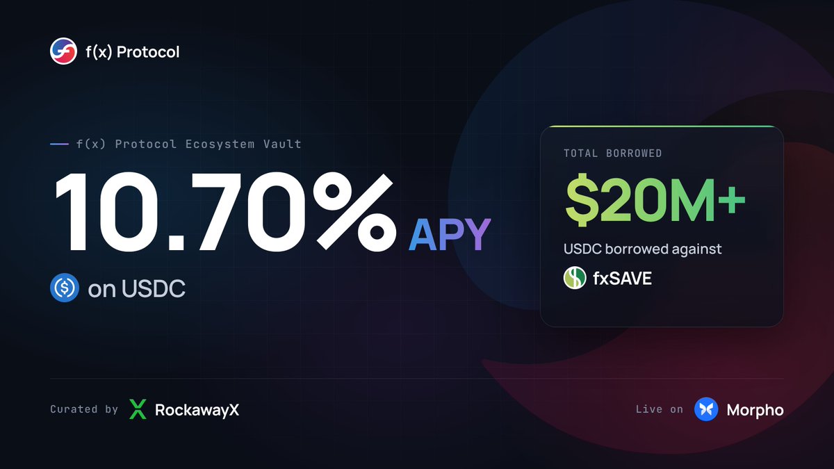 protocol_fx's tweet photo. 10.70% APY on USDC on @Morpho

$20M borrowed against fxSAVE so far.

Curated by @RockawayX. https://t.co/CG1i3Ix3E3