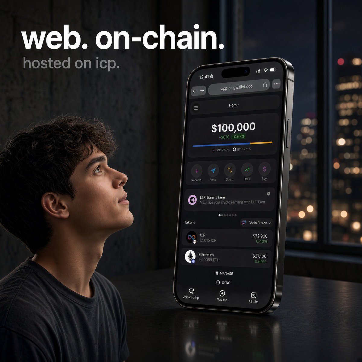 plug_wallet's tweet photo. Mobile App - IOS and Android 
Browser extension - Chrome and Firefox
Web version - 100% on chain. 

A web app that actually lives on-chain, hosted on ICP.

https://t.co/YqIUHs2yVa https://t.co/Gfc2hyo7NM
