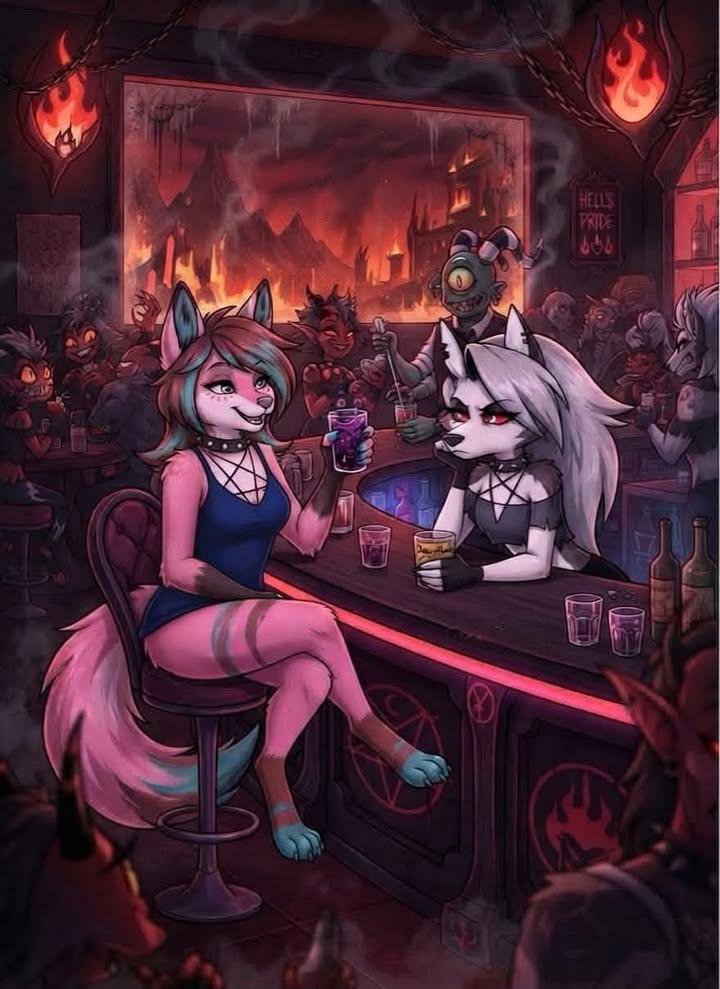 eliysimth's tweet photo. "Chilling at the bar in Hell with Loona." 😈🍹

#HelluvaBoss #Loona #Commisionopen #Helloween #LoonaHelluvaBoss #Hellhound #FurryArt #HazbinHotelUniverse #HelluvaBossFanart #Vivziepop #Commissionopen https://t.co/FHWrndY0a9